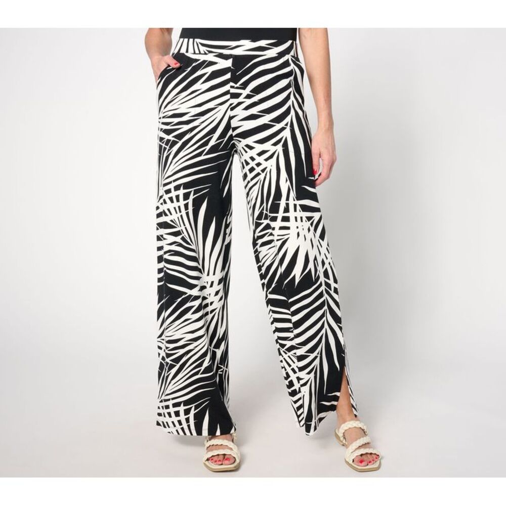 Denim & Co. Women's Pants Sz M  Beach Jersey Regular Wide Leg Pant Black A637289